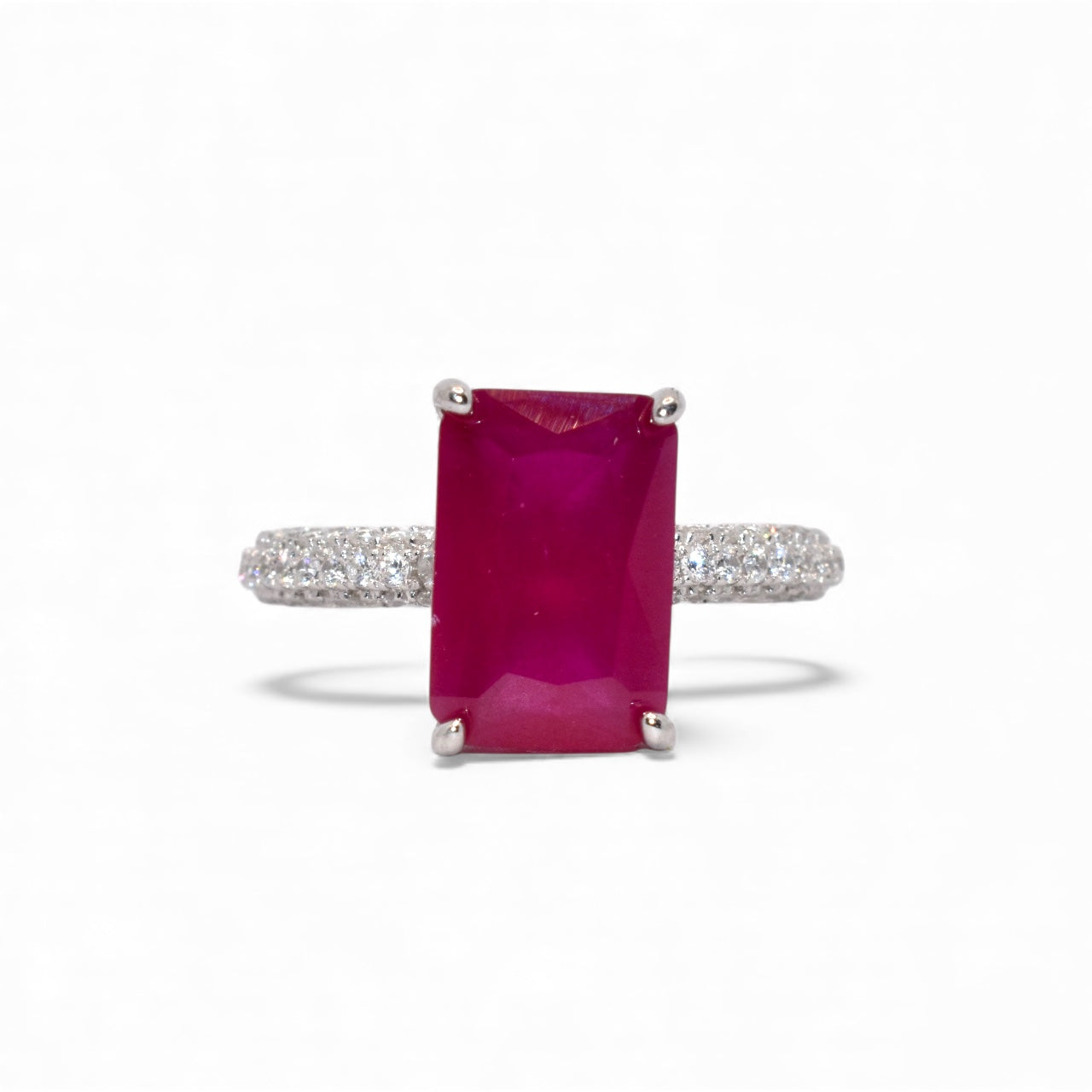 Ruby Coloured Emerald Cut Ring