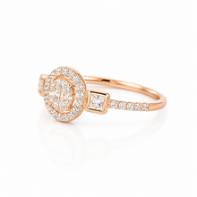 Rose Gold Halo Solitaire Three Stone Ring