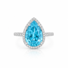 Halo Pear Shape Ice Stone Aquamarine Coloured Ring
