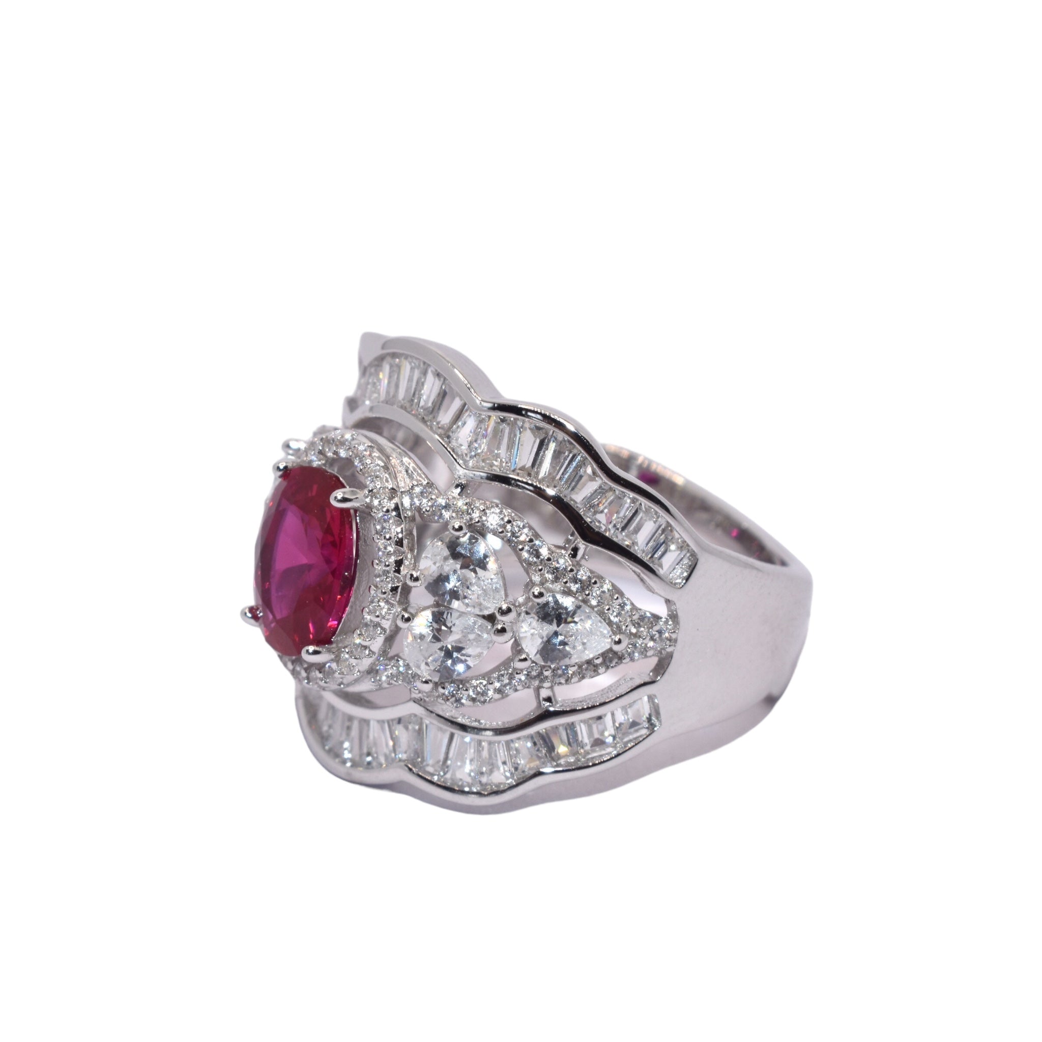 Adjustable Ruby Coloured Oval Shape Cocktail Ring