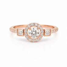 Rose Gold Halo Solitaire Three Stone Ring