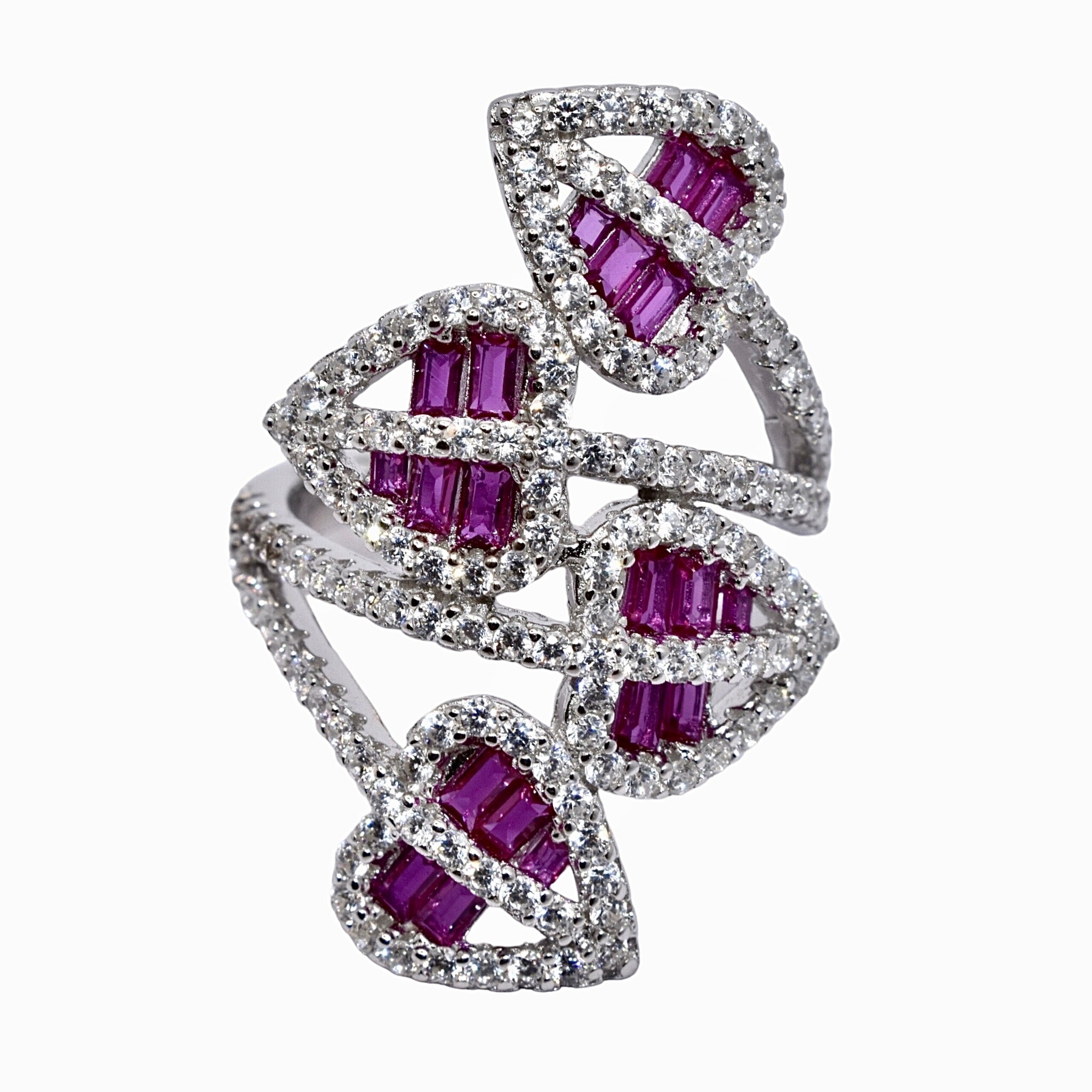 Ruby Coloured Baguette Cocktail Ring