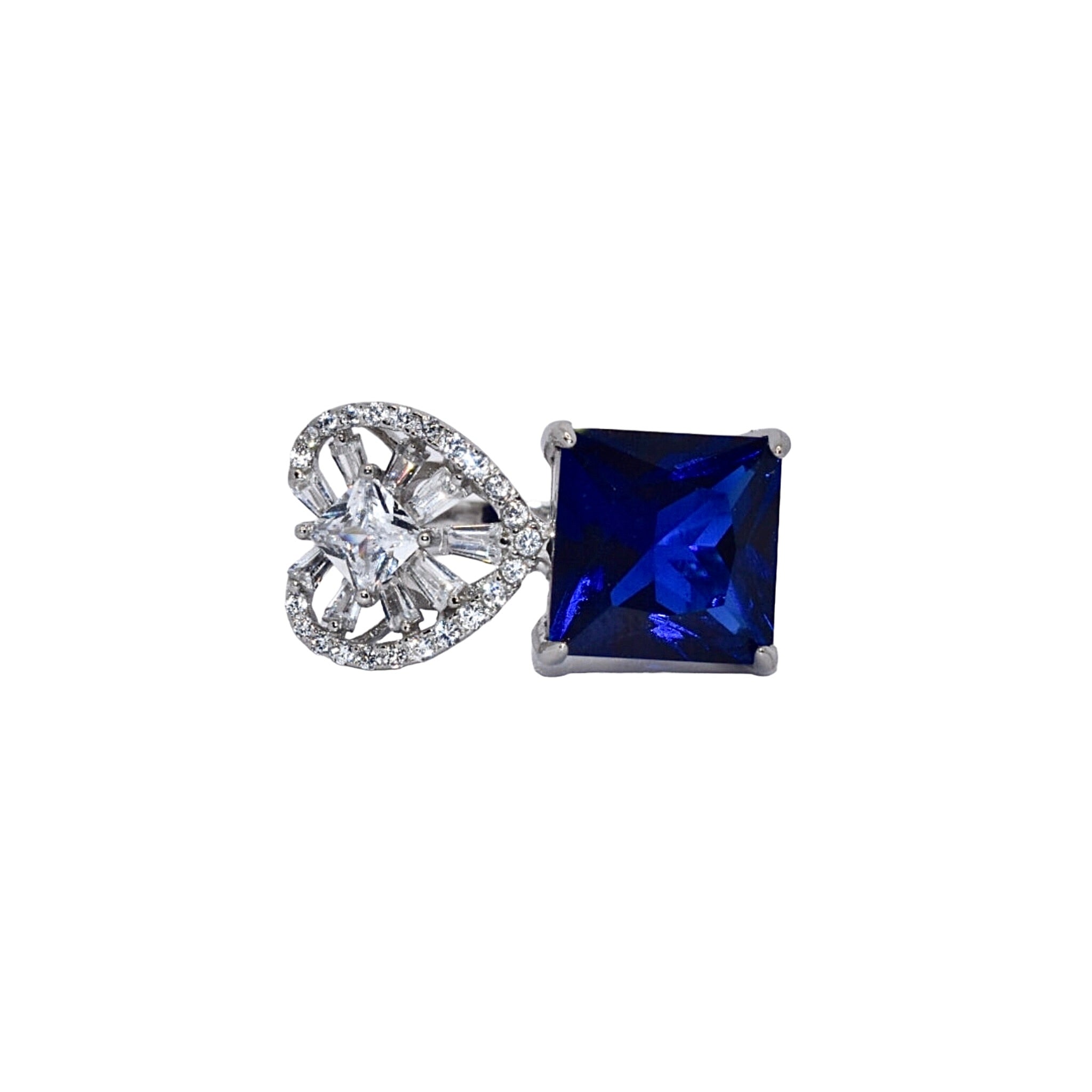 Sapphire Coloured Heart Cushion Cut Ring