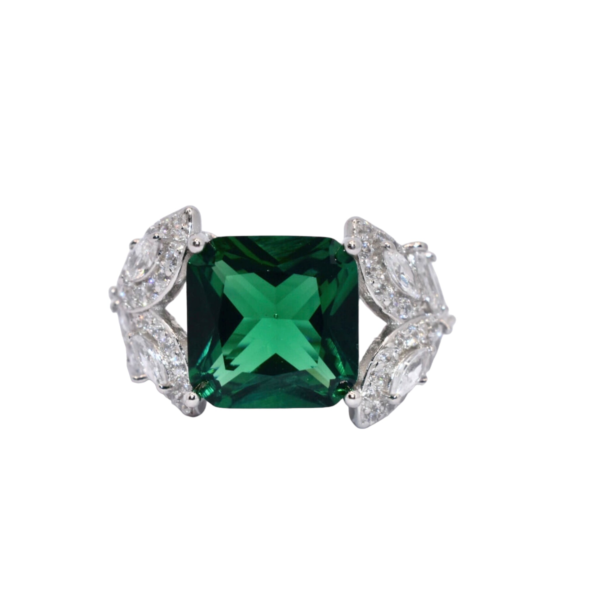 Emerald Coloured Cushion Cut Ring