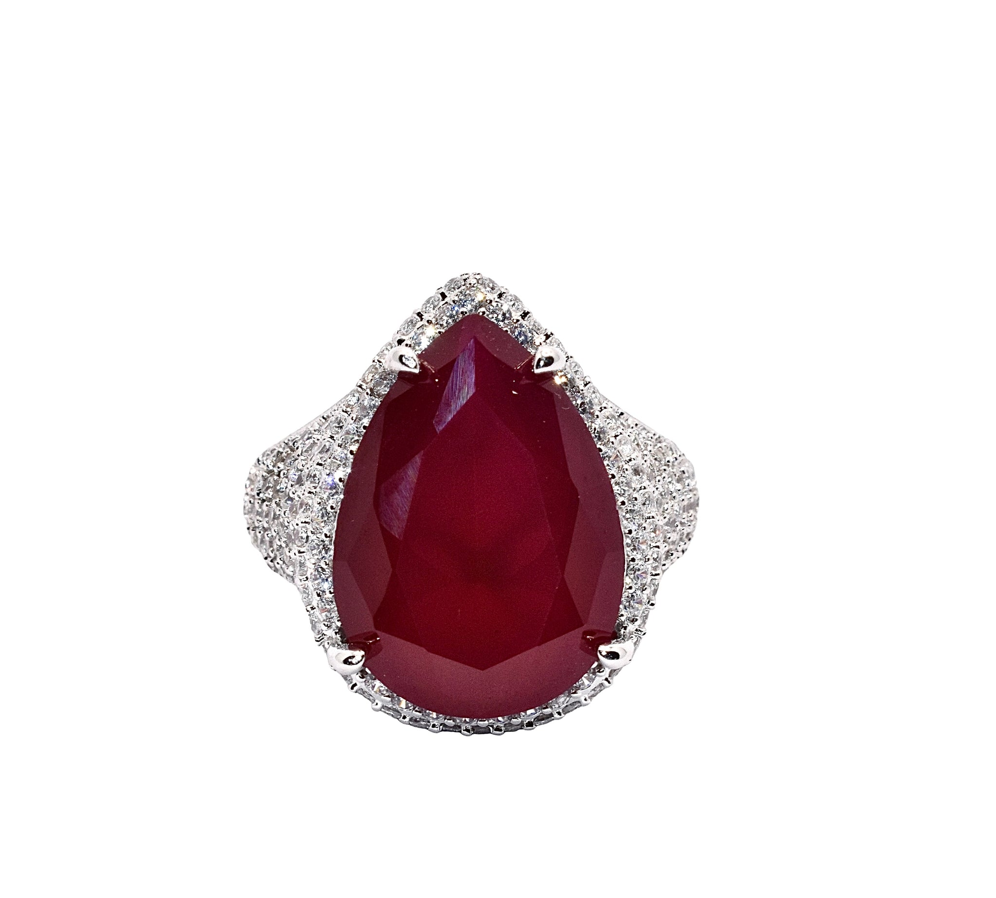 Ruby Coloured Pear Shape Cocktail Ring