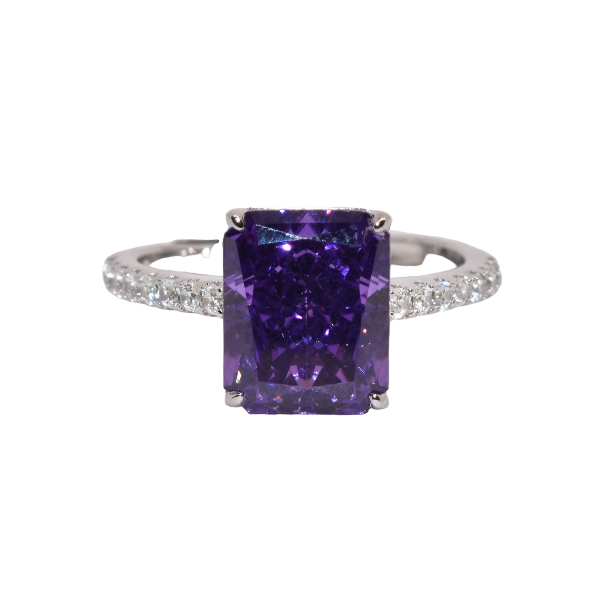 Violet Emerald Cut Ice Stone Ring