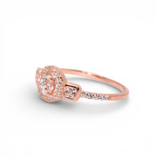 Rose Gold Halo Solitaire Three Stone Ring
