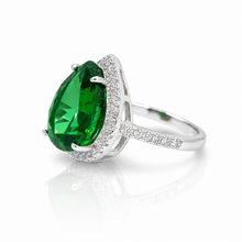 Halo Emerald Coloured Pear Shape Ring
