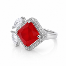 Ruby Coloured Cushion Cut Ring