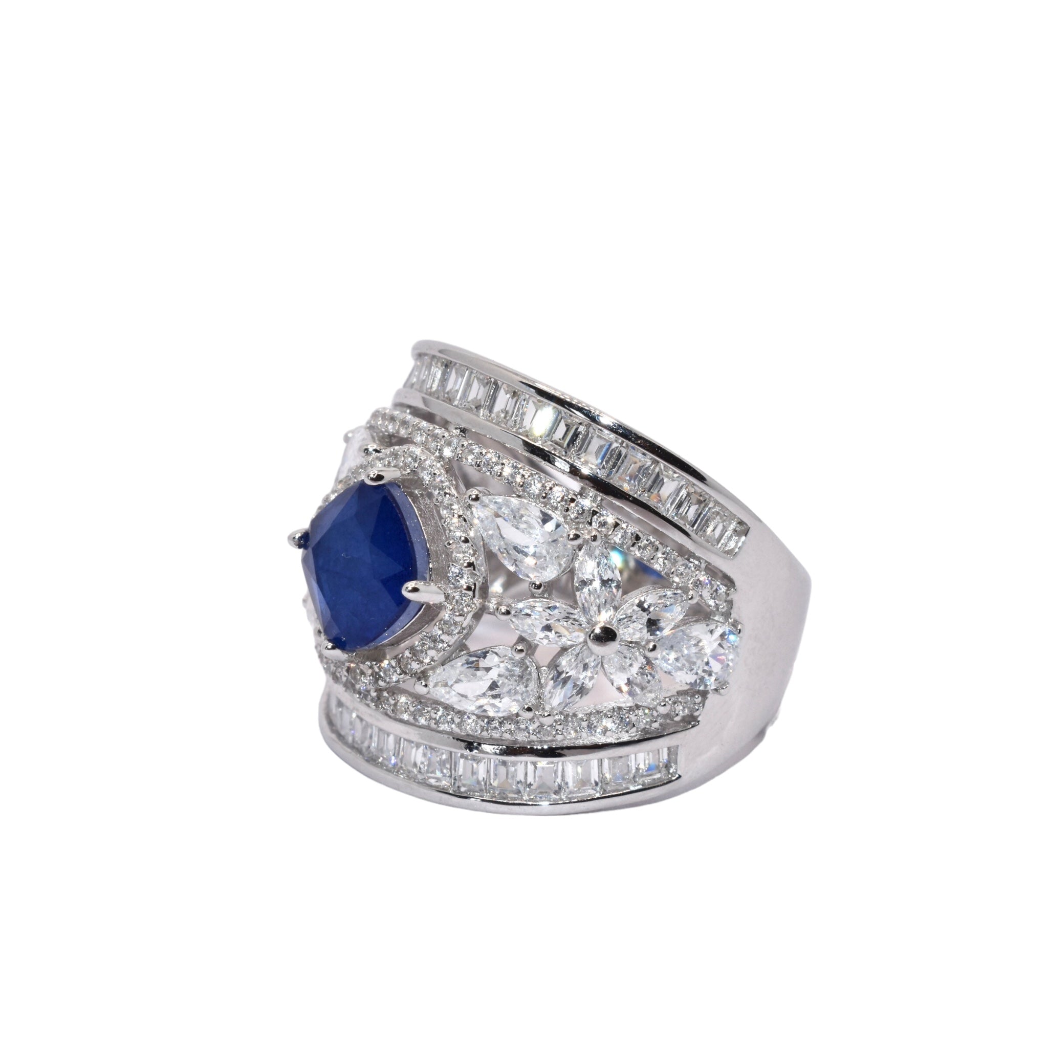 Sapphire Coloured Cushion Cut Cocktail Ring