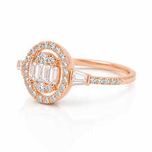 Rose Gold Halo Solitaire Baguette Ring