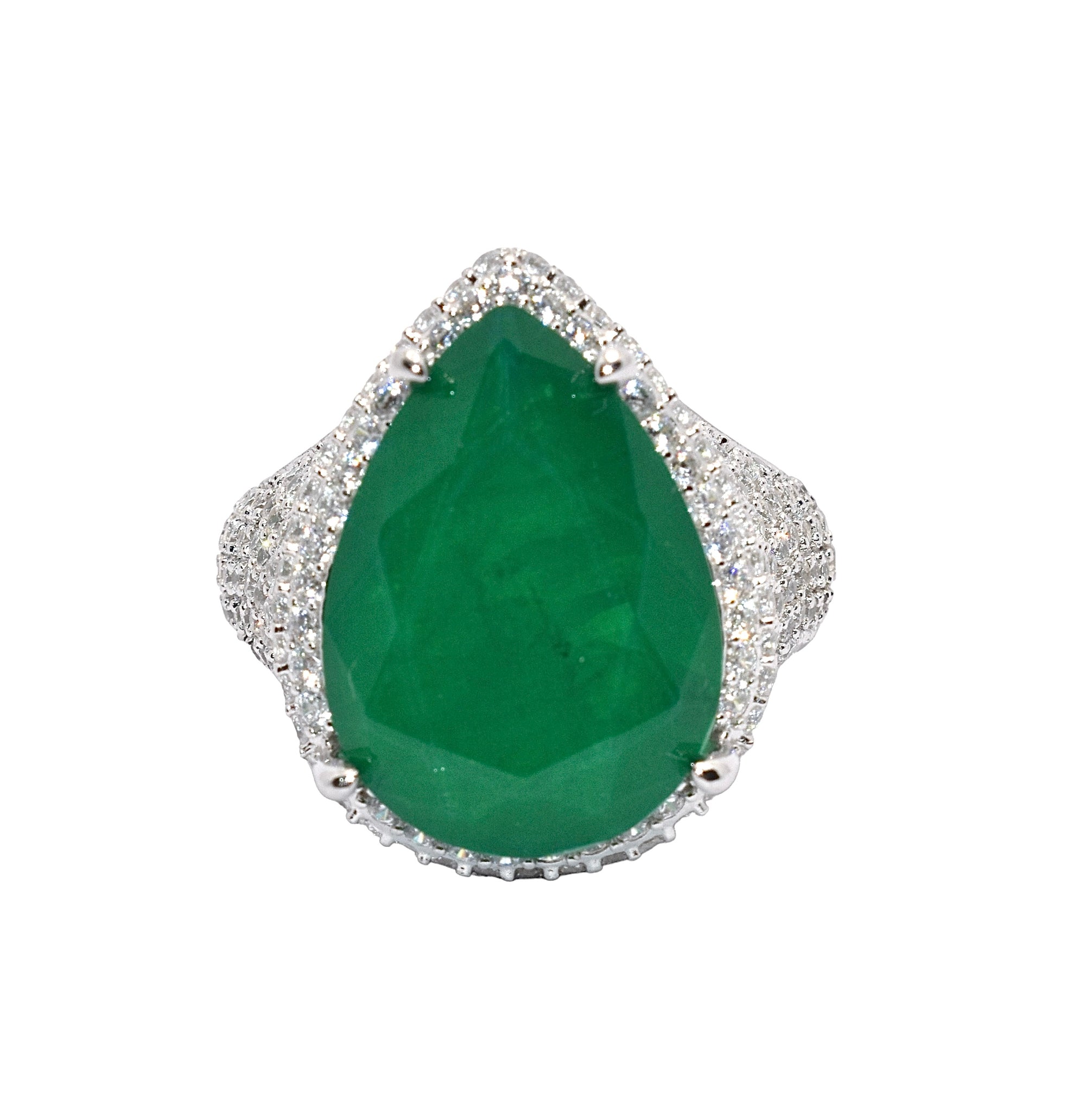 Emerald Coloured Pear Shape Cocktail Ring