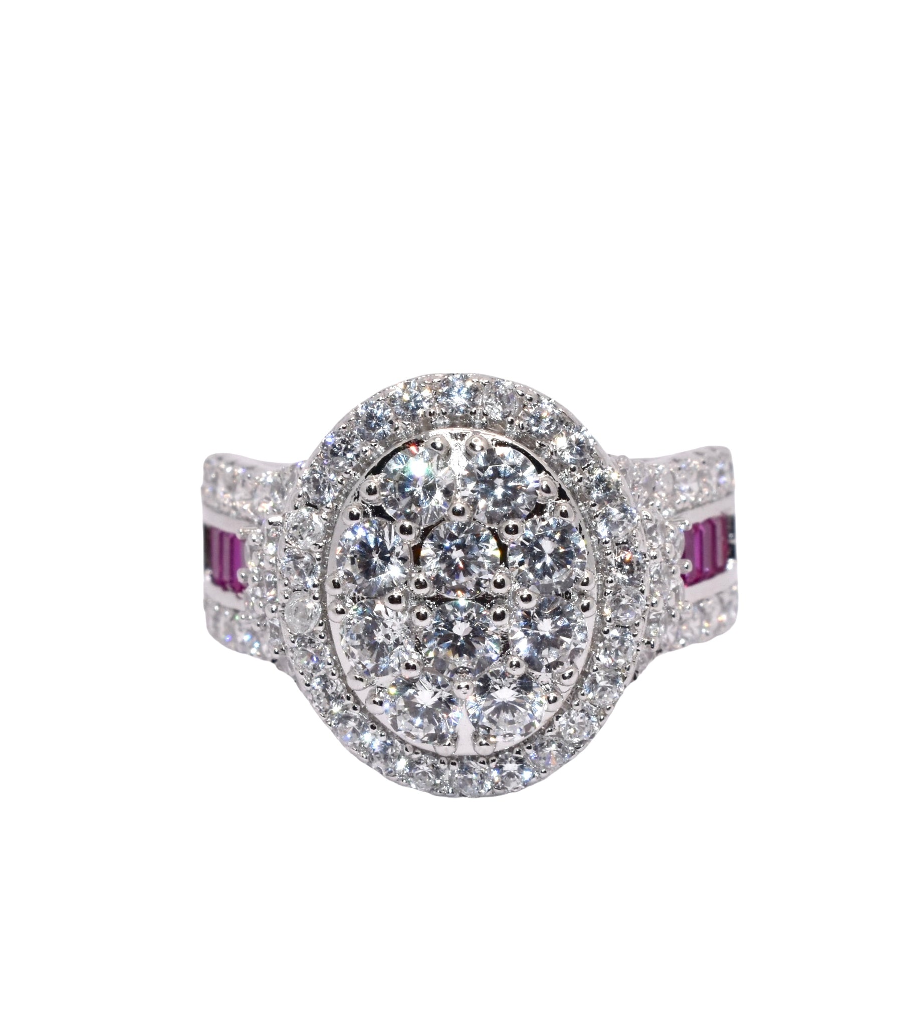 Halo Oval Baguette Ruby Finish Ring