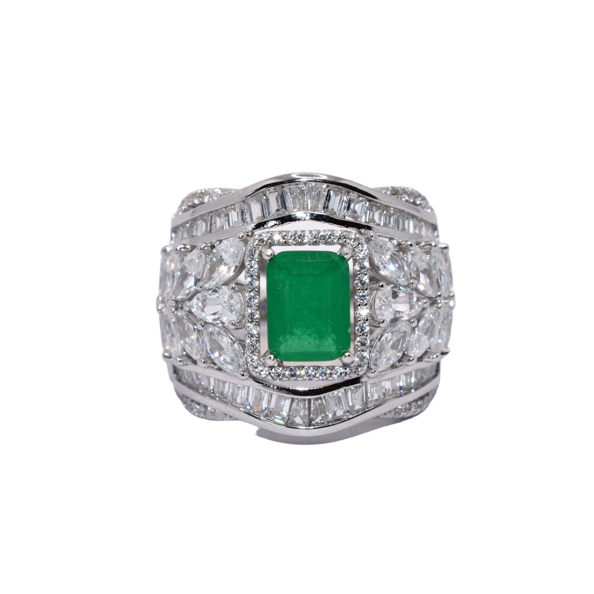 Adjustable Emerald Coloured Cocktail Ring