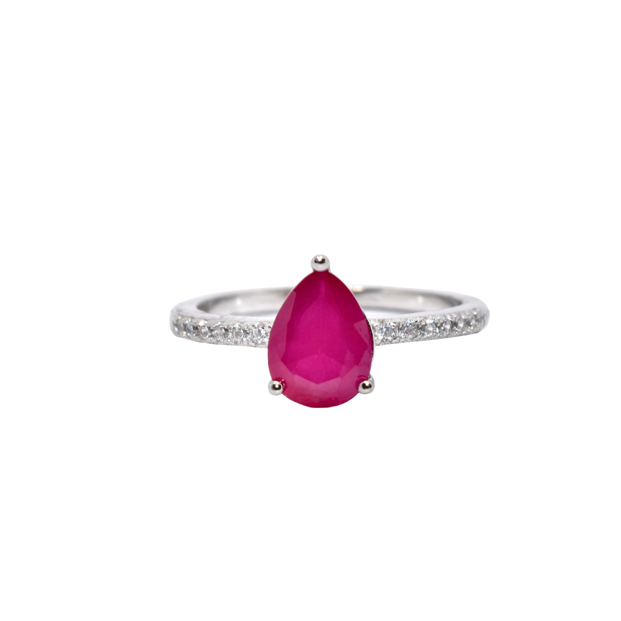 Ruby Coloured Pear Shape Ring