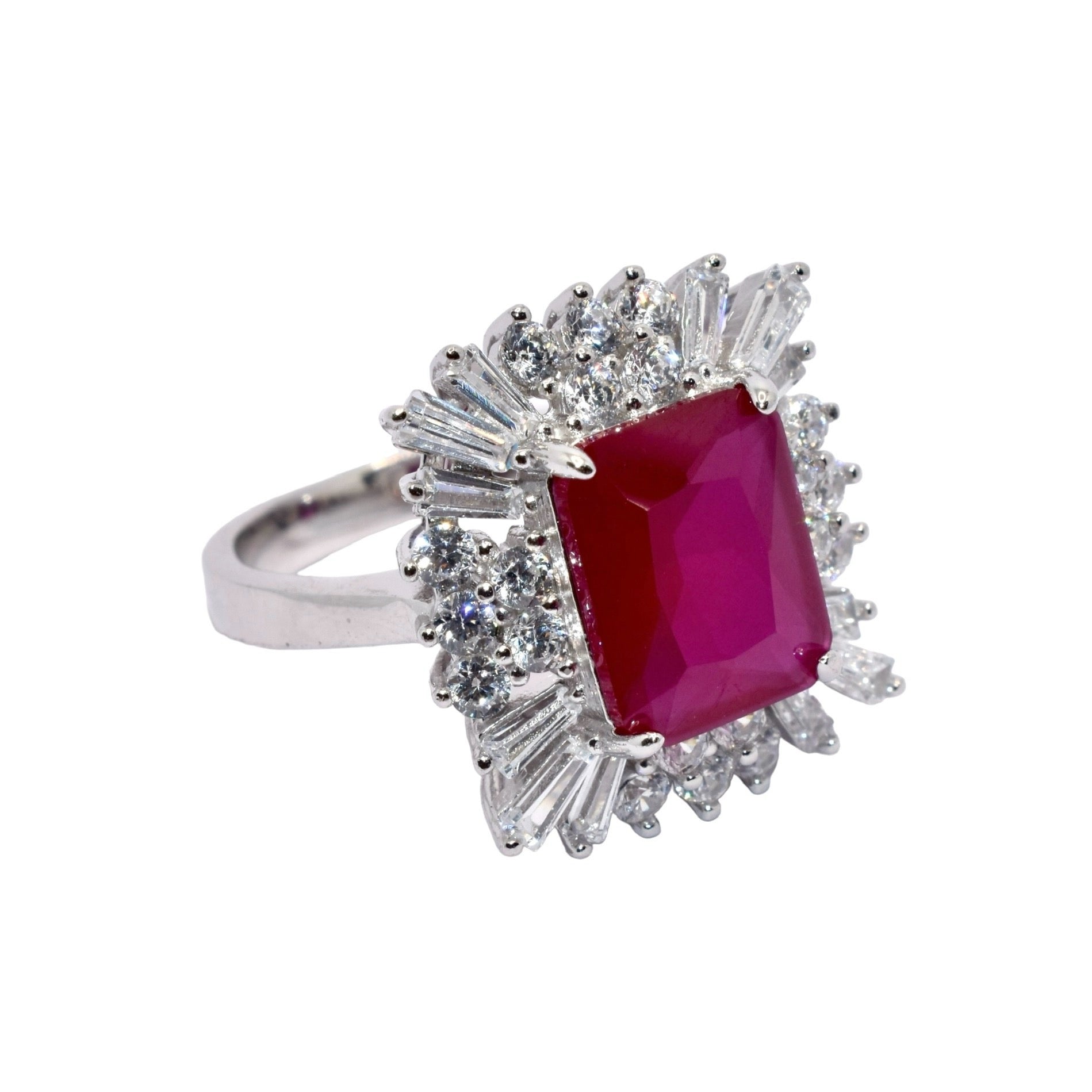 Ruby Coloured Baguette Ring