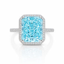 Halo Light Aquamarine Coloured Emerald Cut Ice Stone Ring