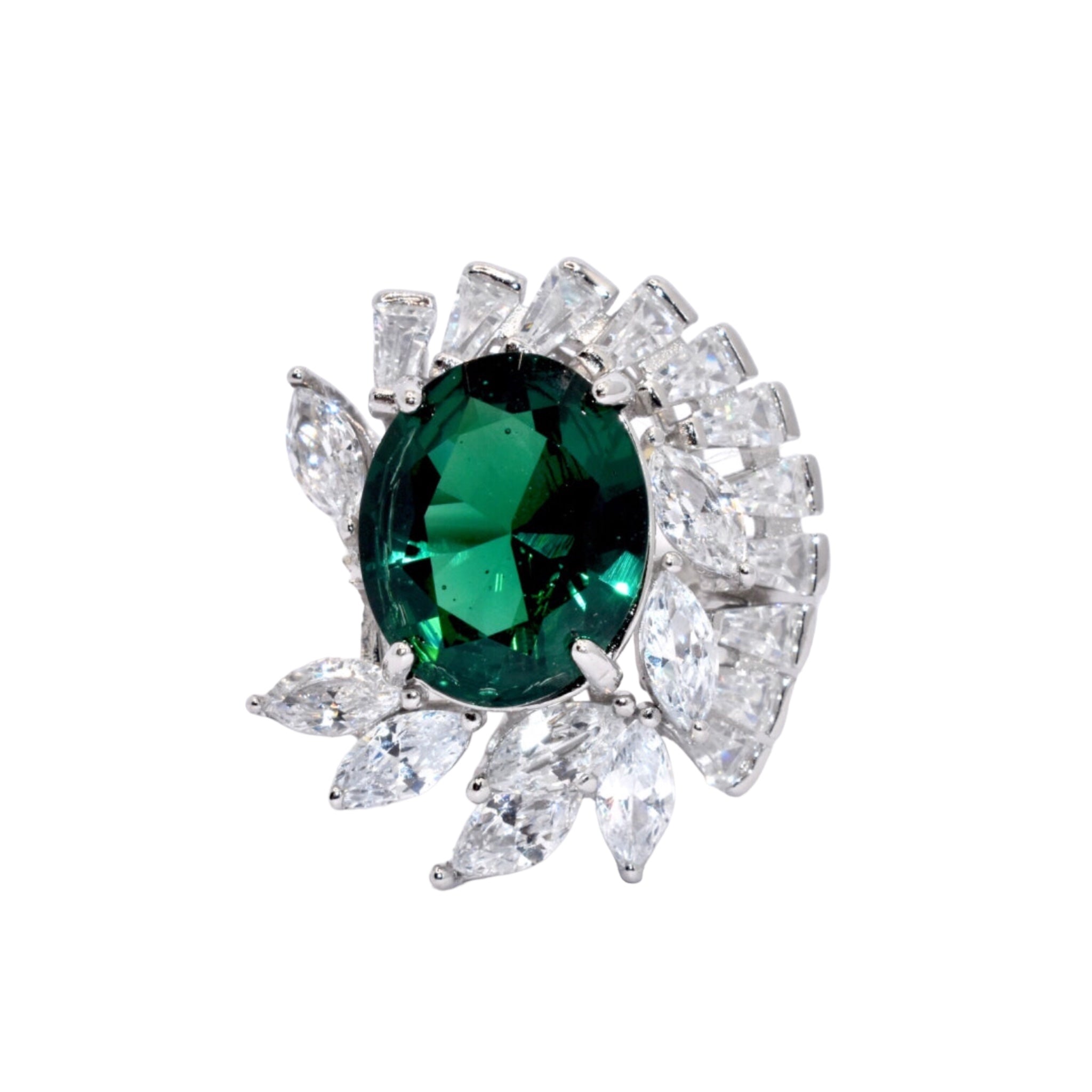 Emerald Coloured Oval Shape Ring