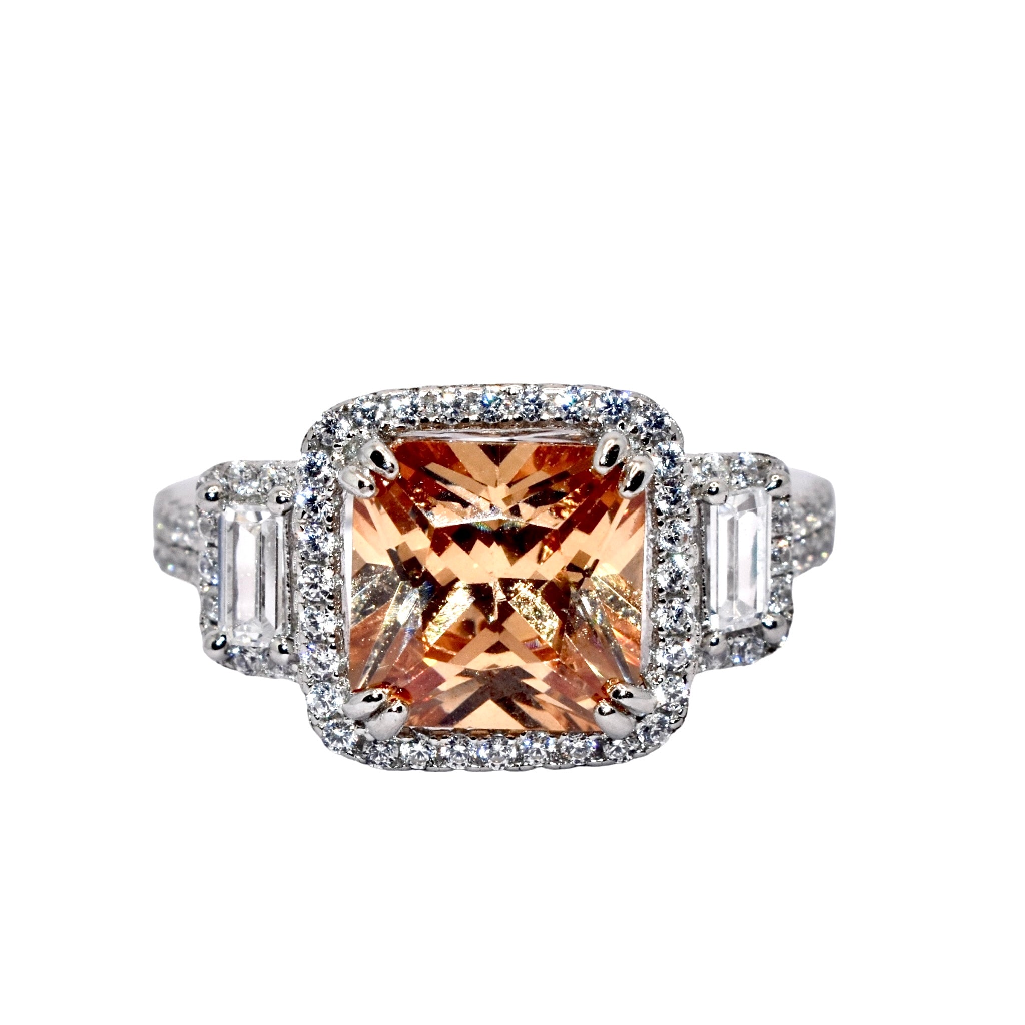 Halo Citrine Coloured Cushion Cut Ring