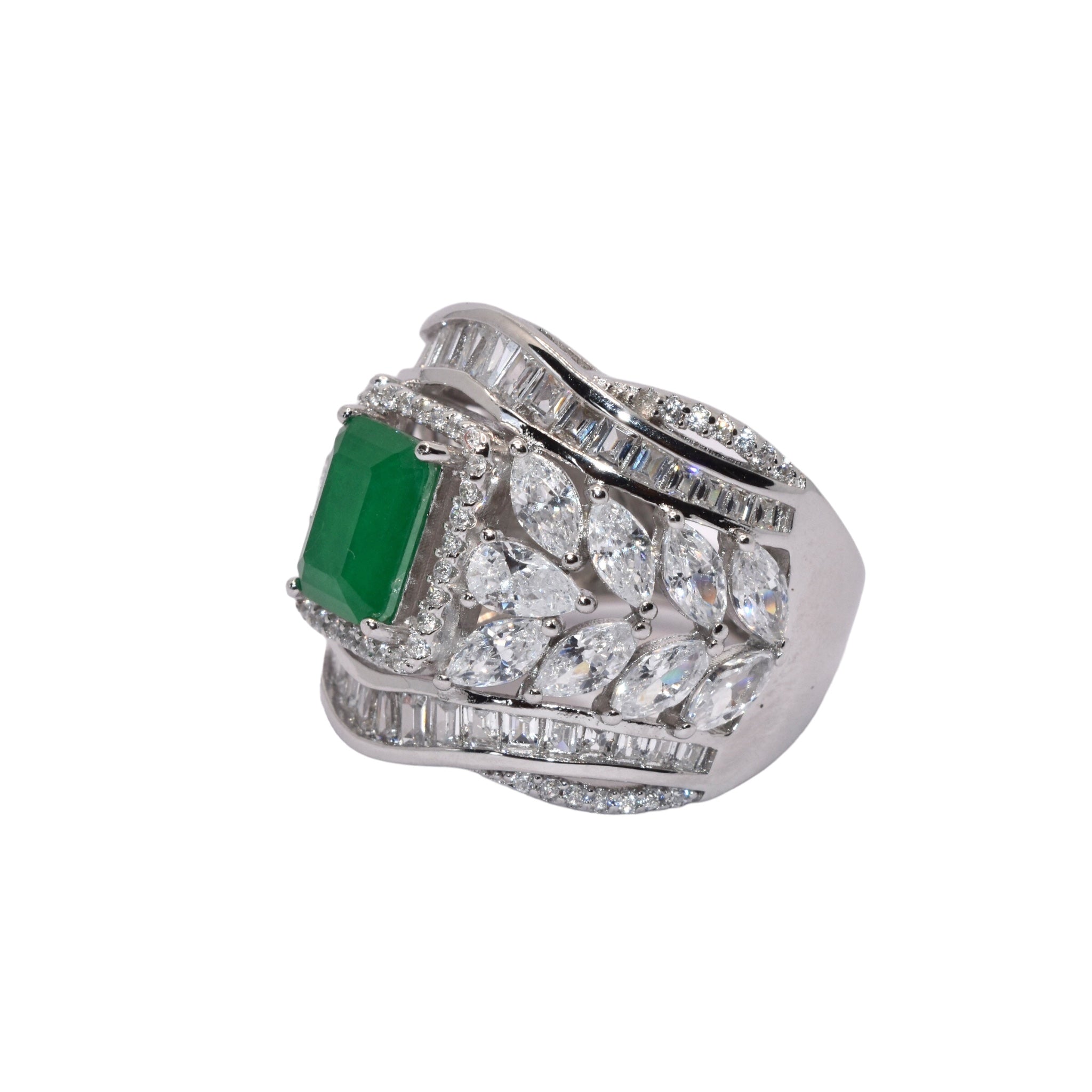 Adjustable Emerald Coloured Cocktail Ring