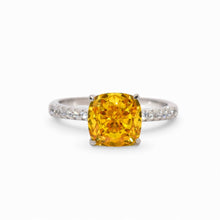Ice Stone Yellow Coloured Cushion Cut Ring