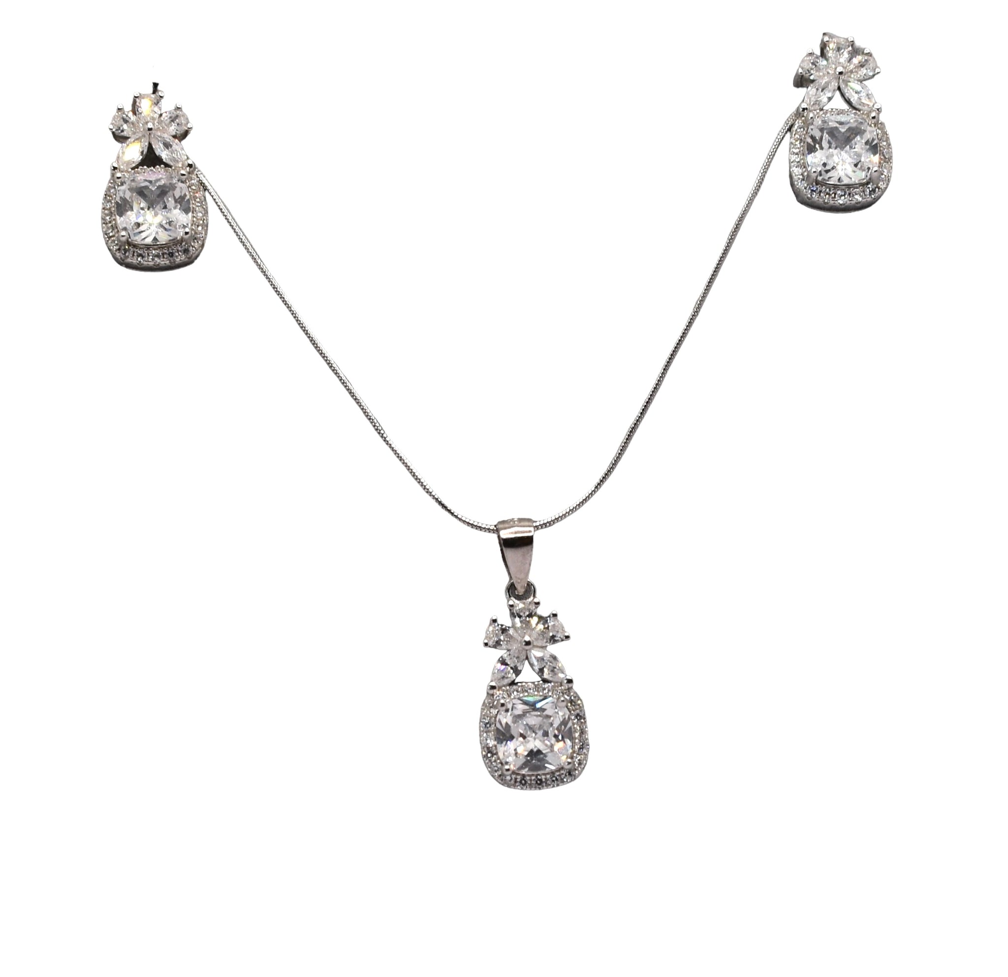 Halo Cushion Cut Necklace With Earring