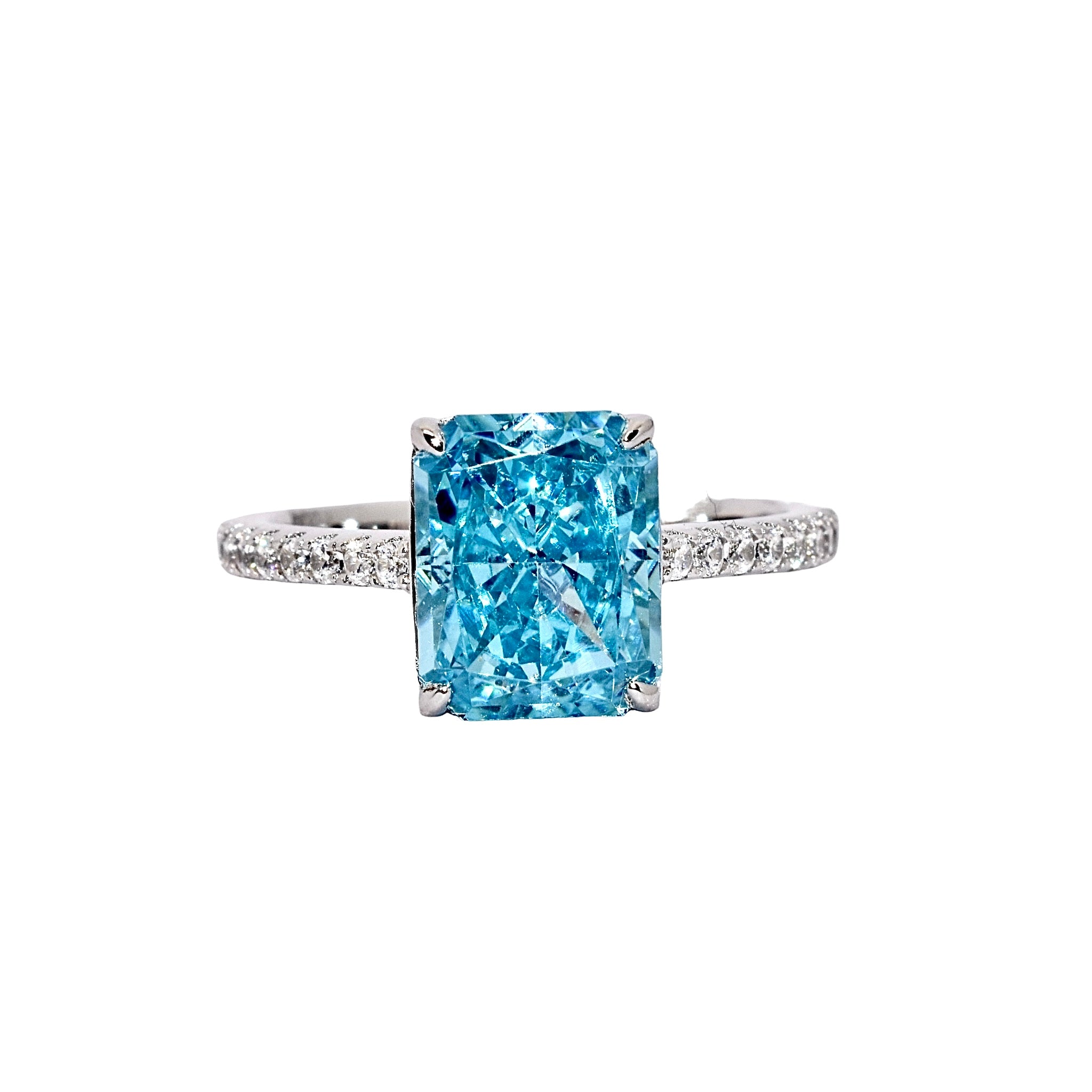 Aquamarine Emerald Cut Ice Stone Ring