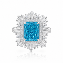 Aquamarine Coloured Emerald Cut Ice Stone Ring