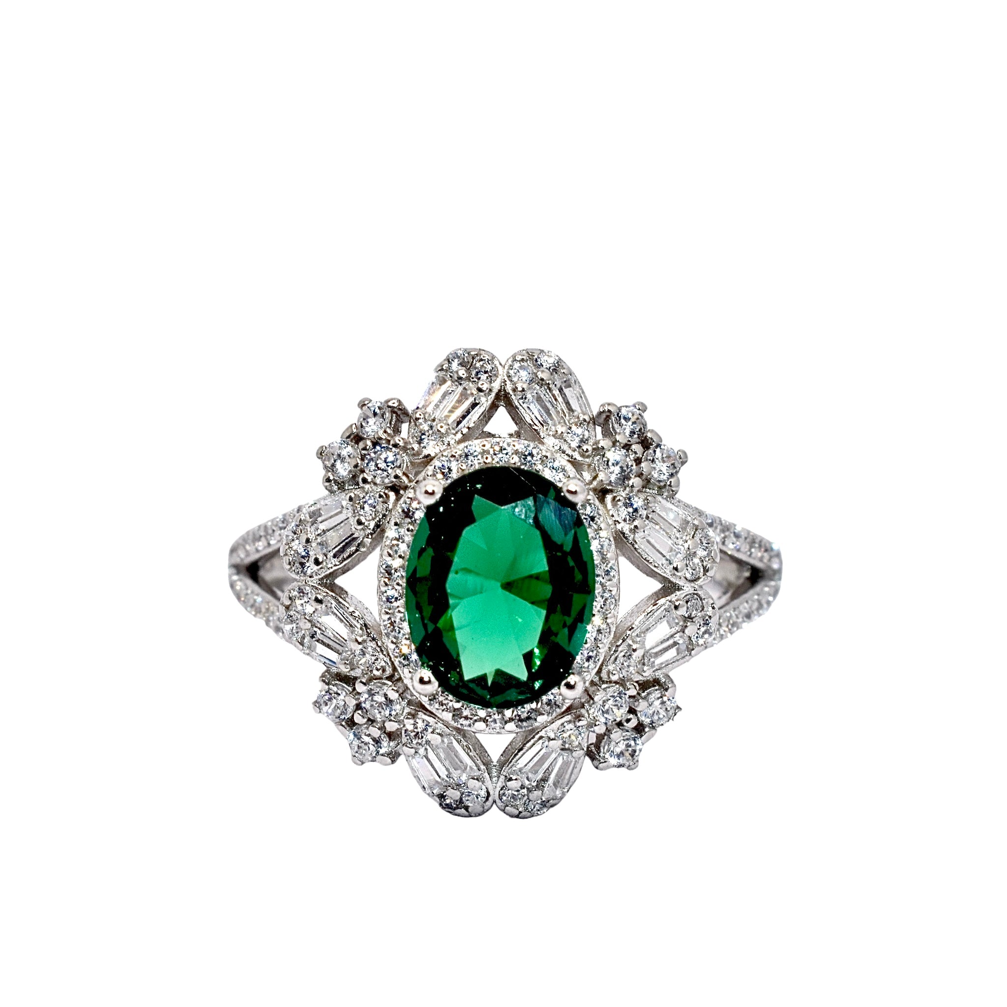 Emerald Coloured Oval Shape Ring