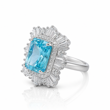Aquamarine Coloured Emerald Cut Ice Stone Ring