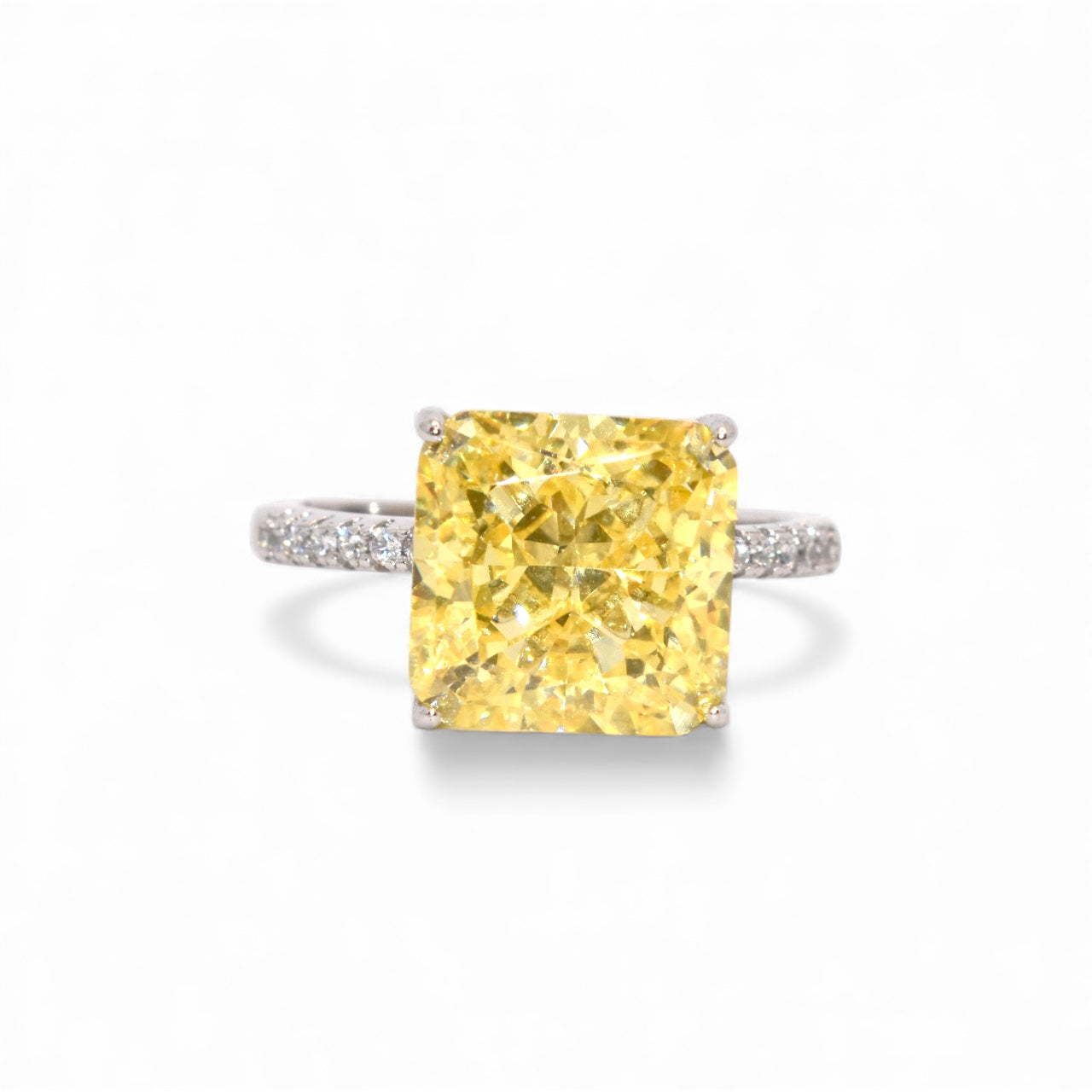 Ice Stone Yellow Coloured Cushion Cut Ring