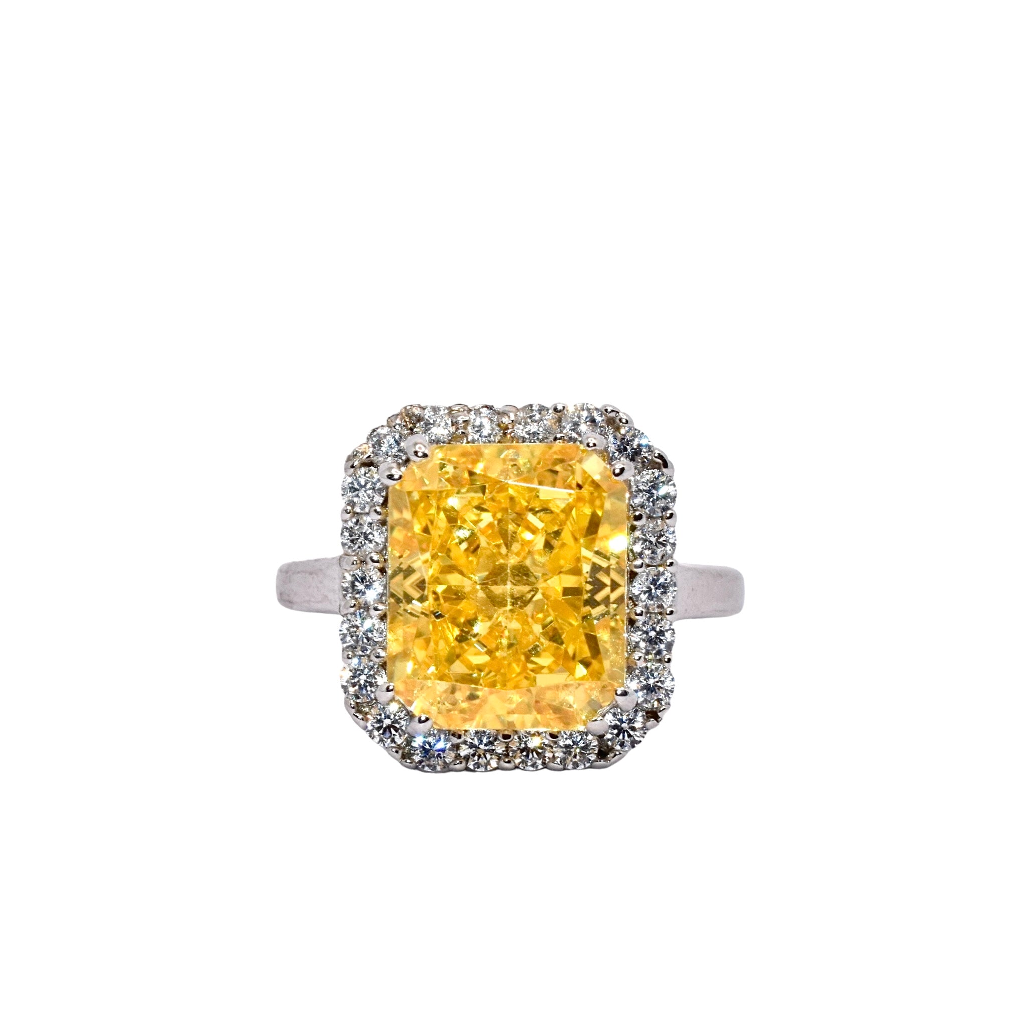 Halo Emerald Cut Yellow Ice Stone Ring