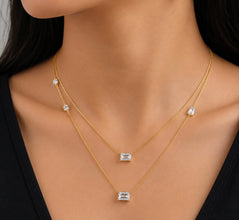 Dual Emerald Solitaire Chain Pendant Set