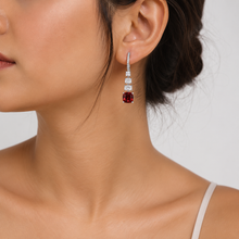 Ruby Coloured Cushion Cut Earring