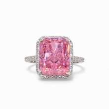 Halo Emerald Cut Pink Coloured Ice Stone Ring