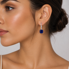 Sapphire Coloured Cushion Cut Earring
