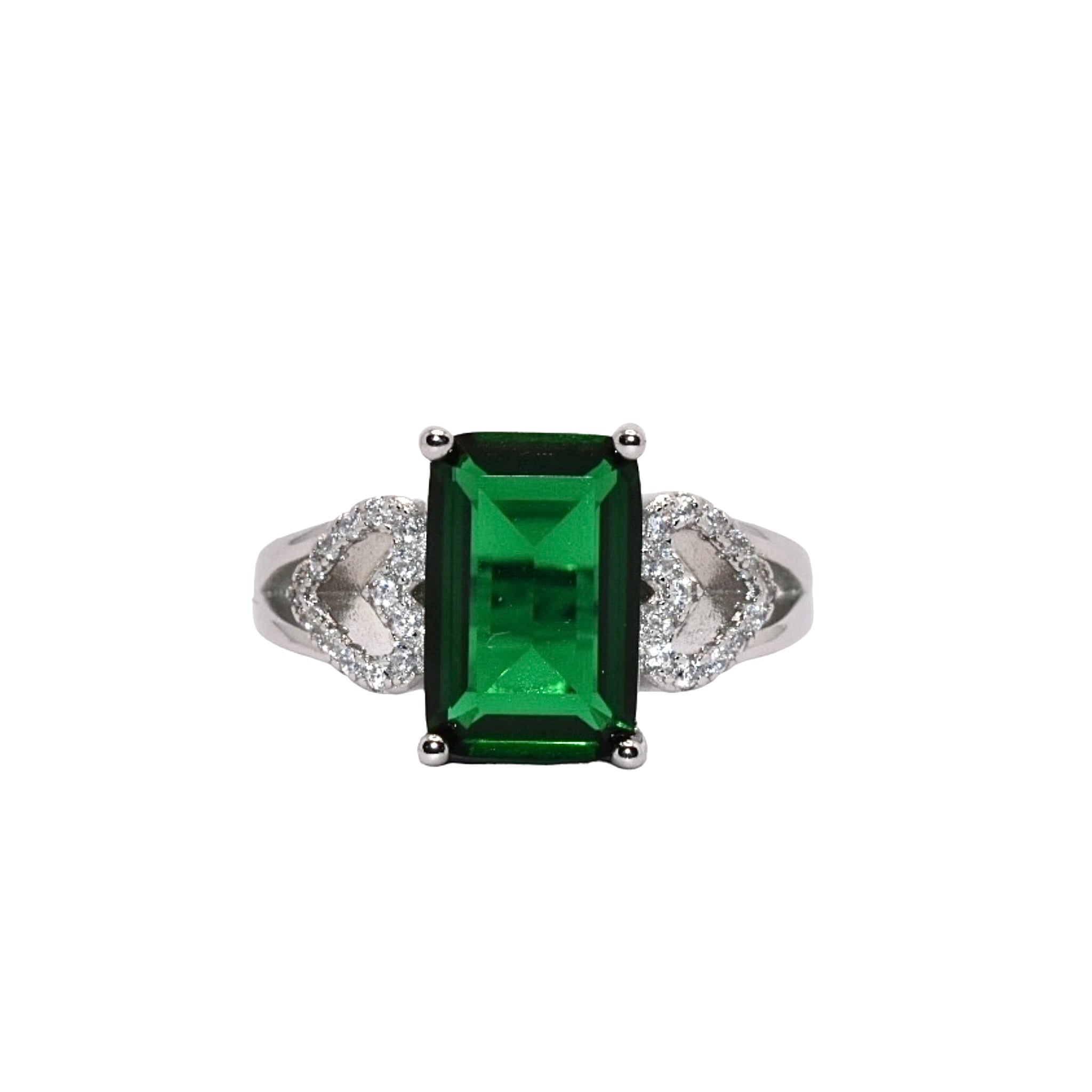 Emerald Coloured Dual Side Heart Ring