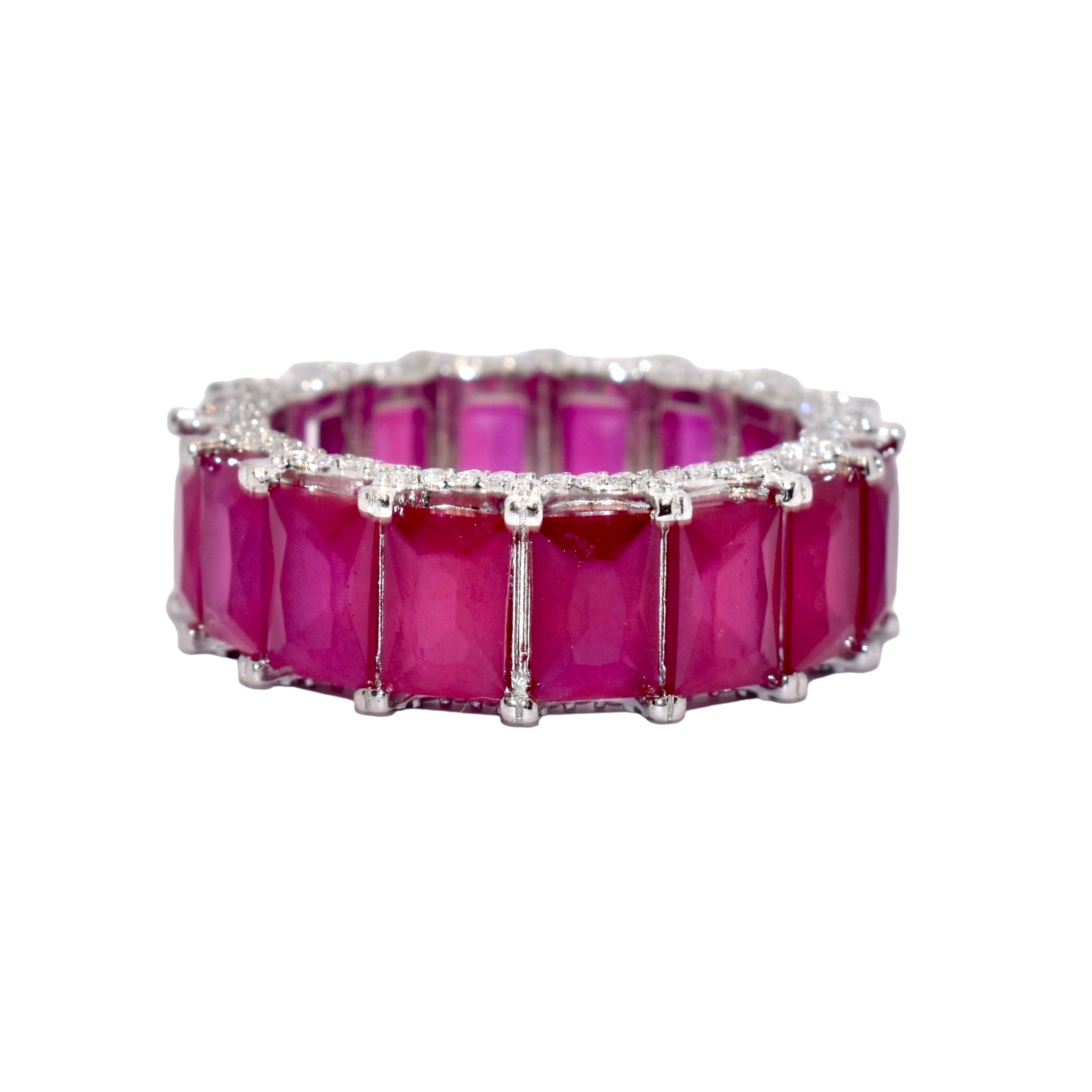 Ruby Coloured Emerald Cut Band Ring