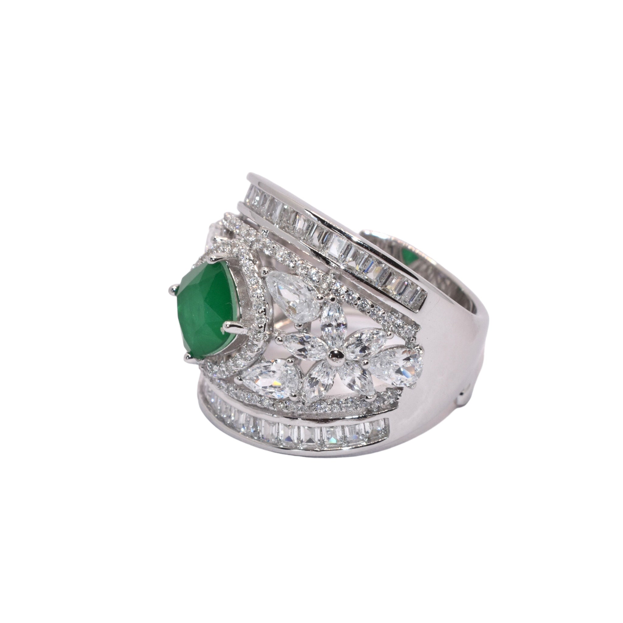 Emerald Coloured Cushion Cut Cocktail Ring