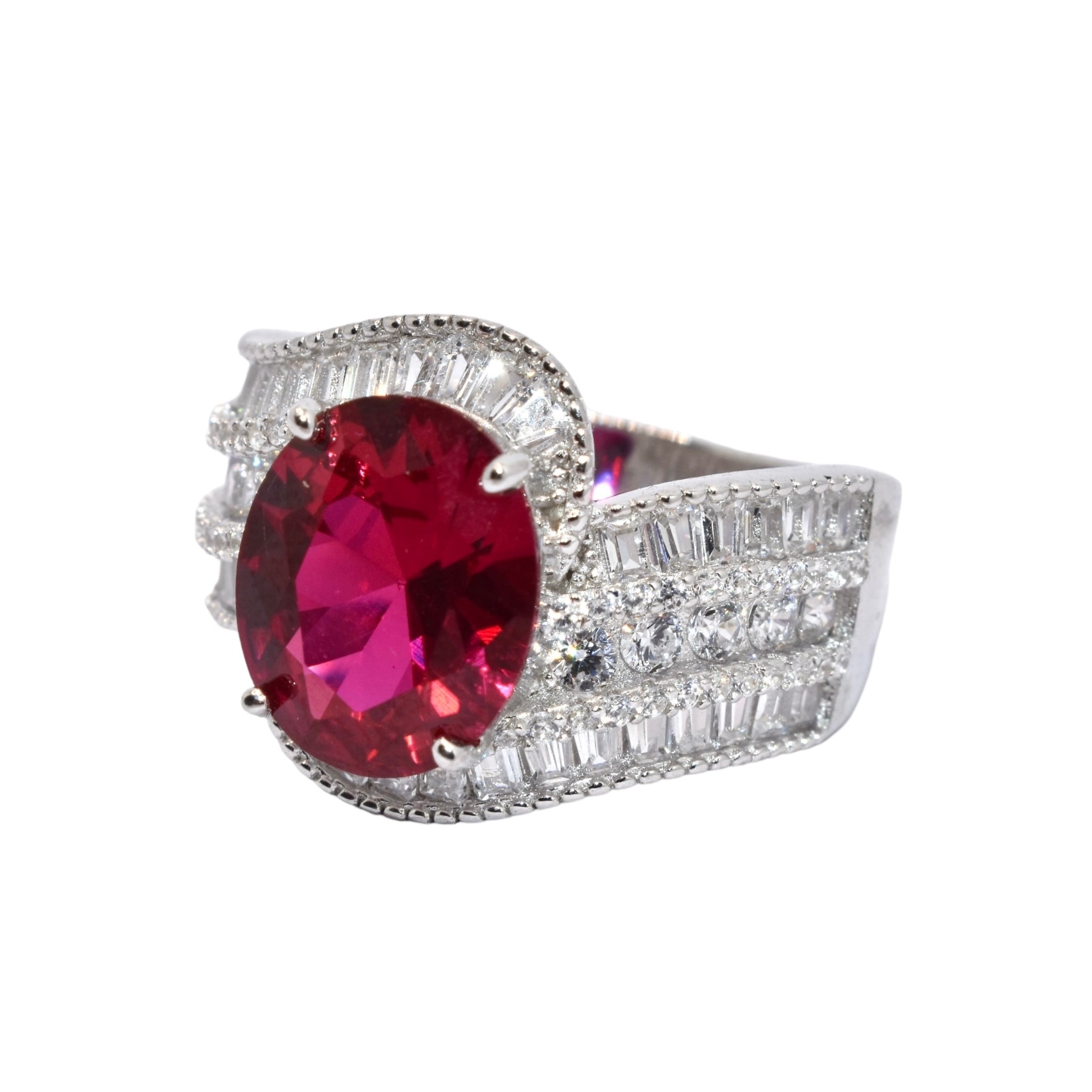 Ruby Oval Shape Baguette Ring