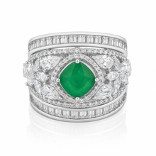 Emerald Coloured Cushion Cut Cocktail Ring