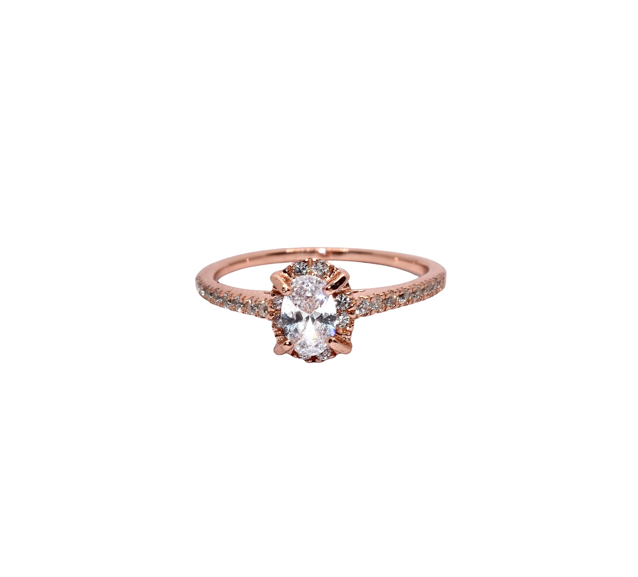 Rose Gold Halo Oval Shape Ring