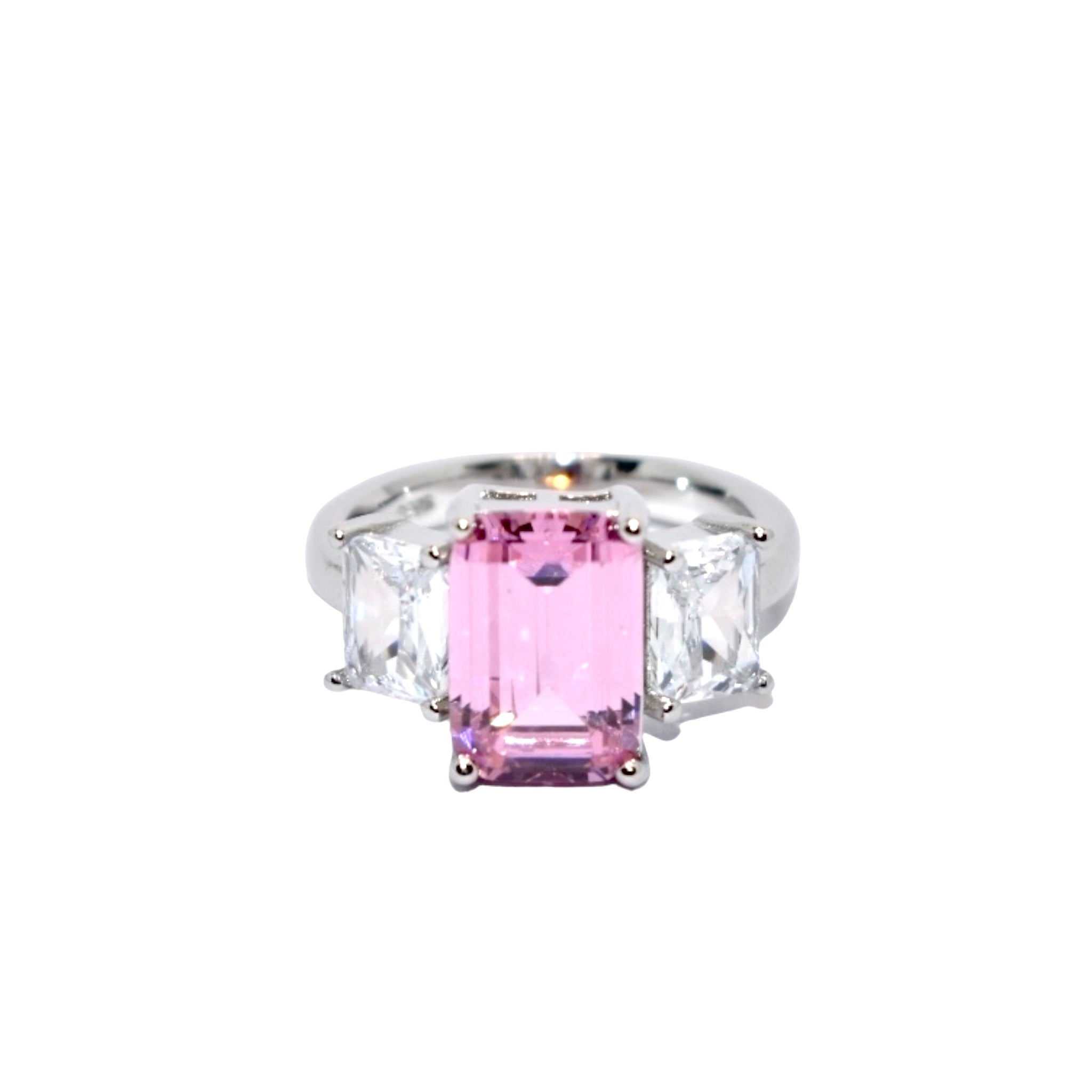 Pink Coloured Triple Stone Ring