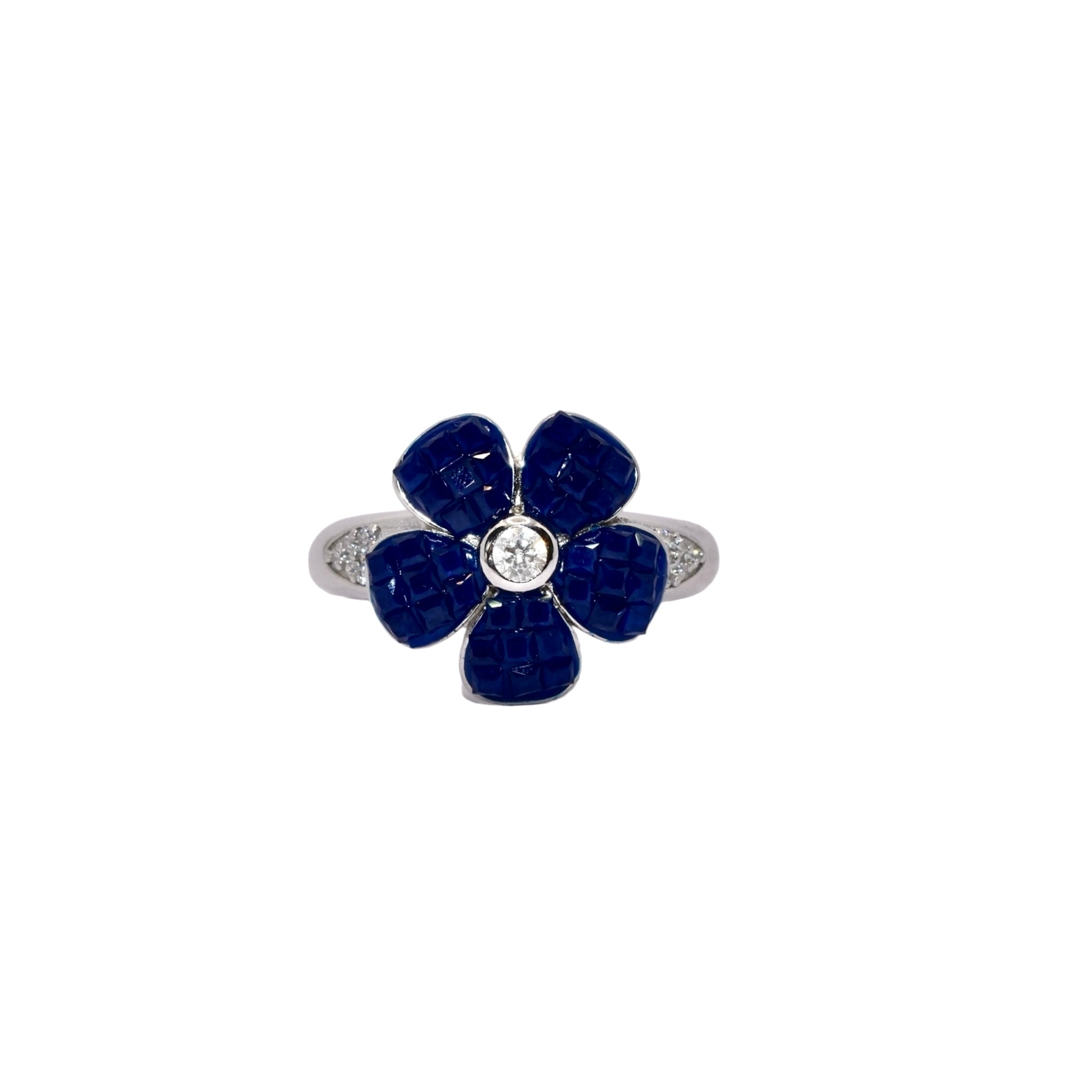 Sapphire Coloured Flower Ring