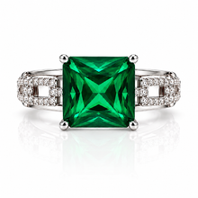 Emerald  Coloured Cushion Cut Ring