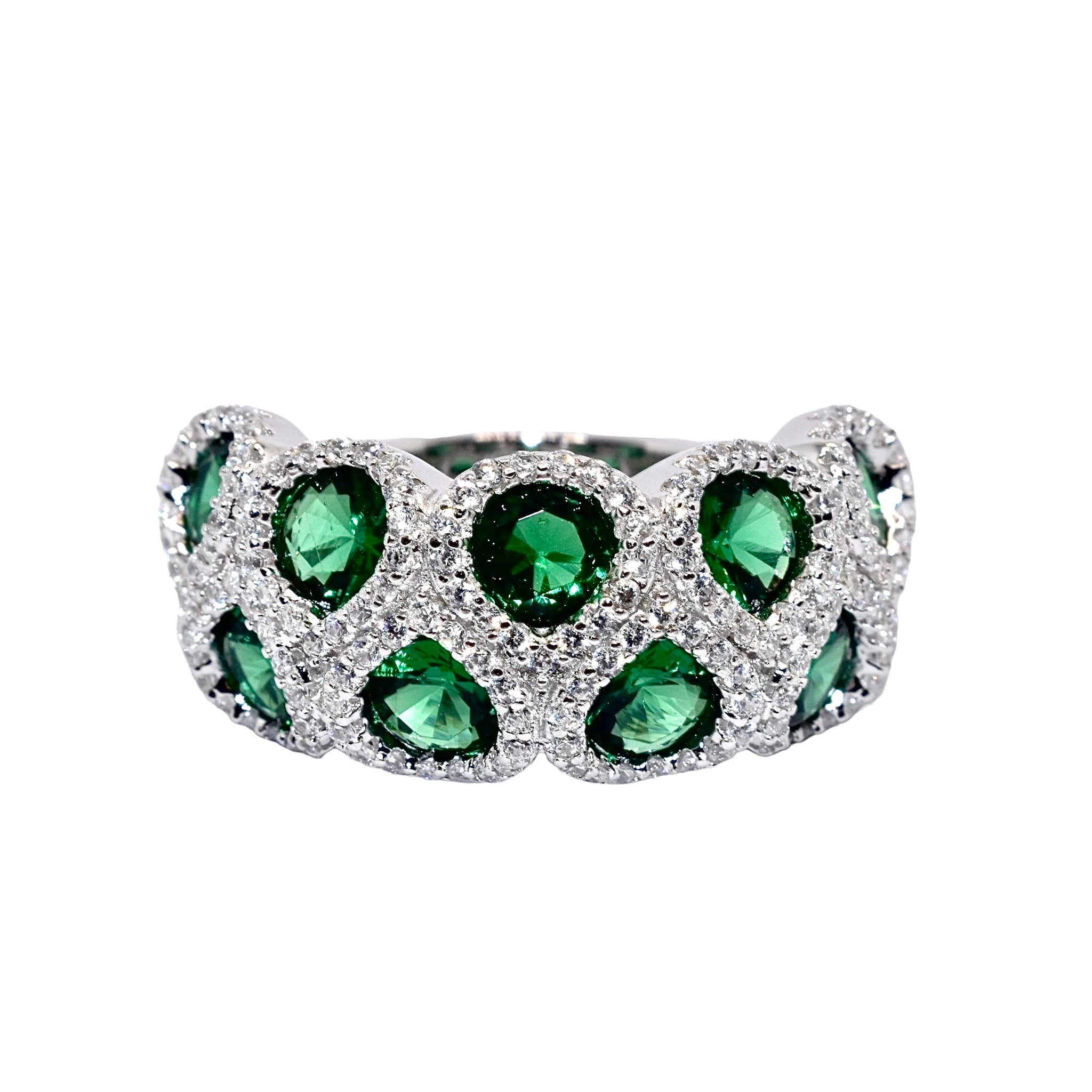 Emerald Coloured Half Band Ring