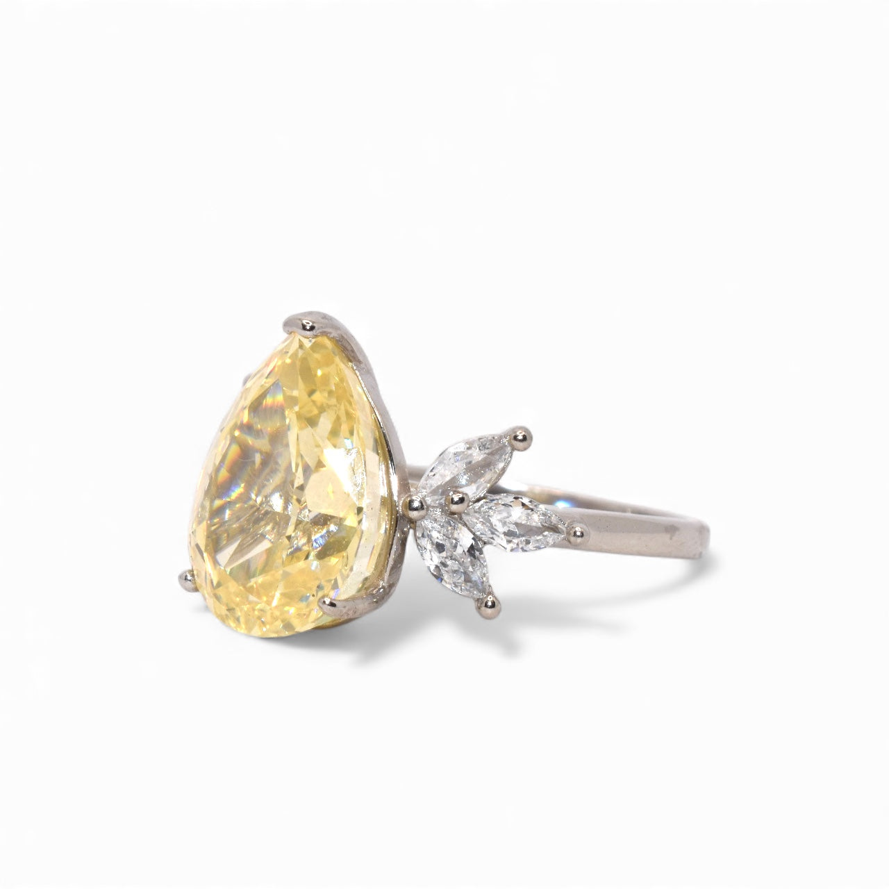 Ice Stone Yellow Coloured Pear Shape Ring