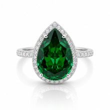 Halo Emerald Coloured Pear Shape Ring