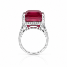 Ruby Coloured Cushion Cut Ring