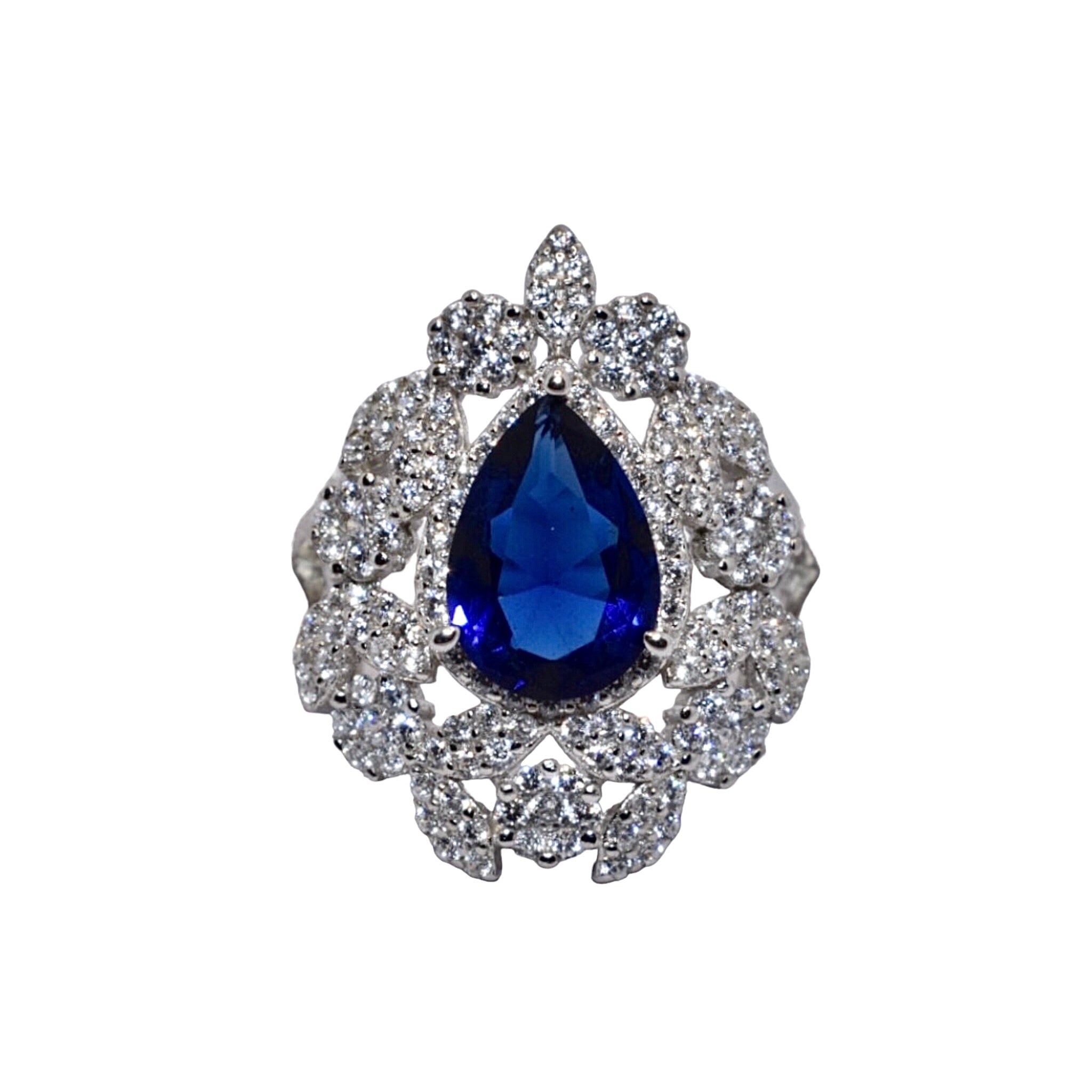 Sapphire Coloured Pear Shape Ring